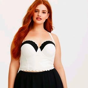 BLACK & IVORY PUSH-UP STRAPLESS SCALLOPED MIDKINI